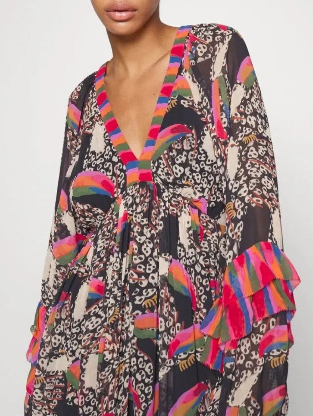 Farm Rio Georgette Printed Leopard Toucans Maxi Dress - Picture 6 of 16